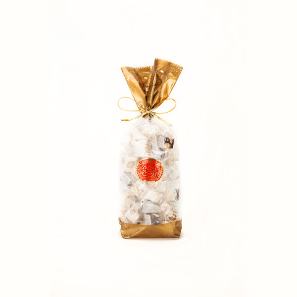 Sachet papillote de cubes de nougat tendre amandes, pistaches et chocolat